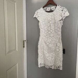 Lulu's Women's White Floral Crochet Open Back Sheath Dress Size XS NWT